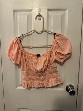 Forever 21 Peach Puff Off-Shoulder Smocked Crop Top